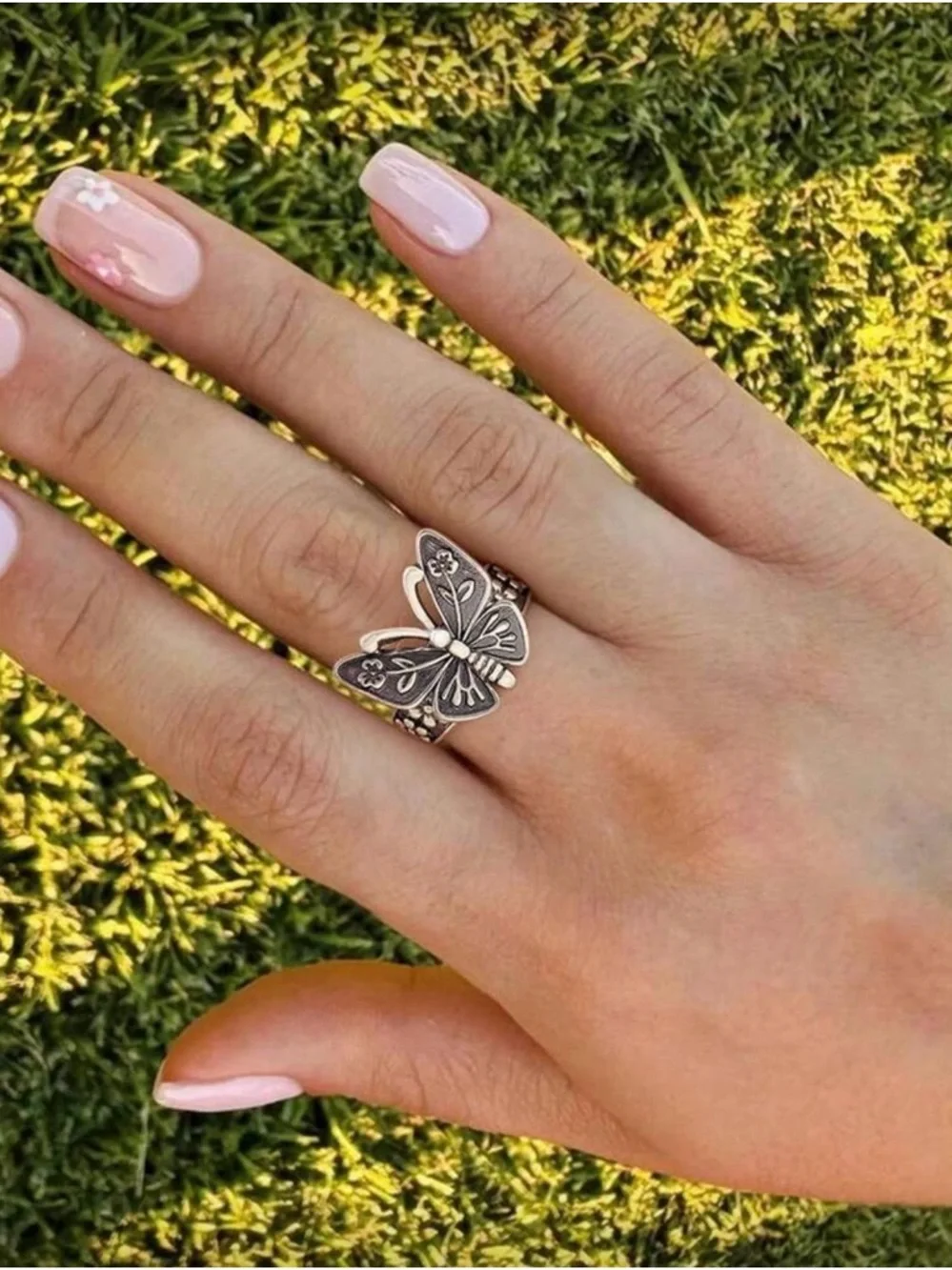 🌺 New Sterling Silver Butterfly Statement Ring - Black & Silver #8